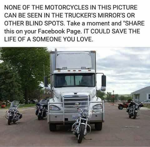 Motorcycles in truckers blind spots